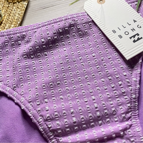 Billabong 💜 Lilac Check Print Textured Lowrider Bikini Bottoms - Picture 4 of 9